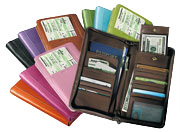 leather passport & travel organizers in a range of traditional and fashion colors